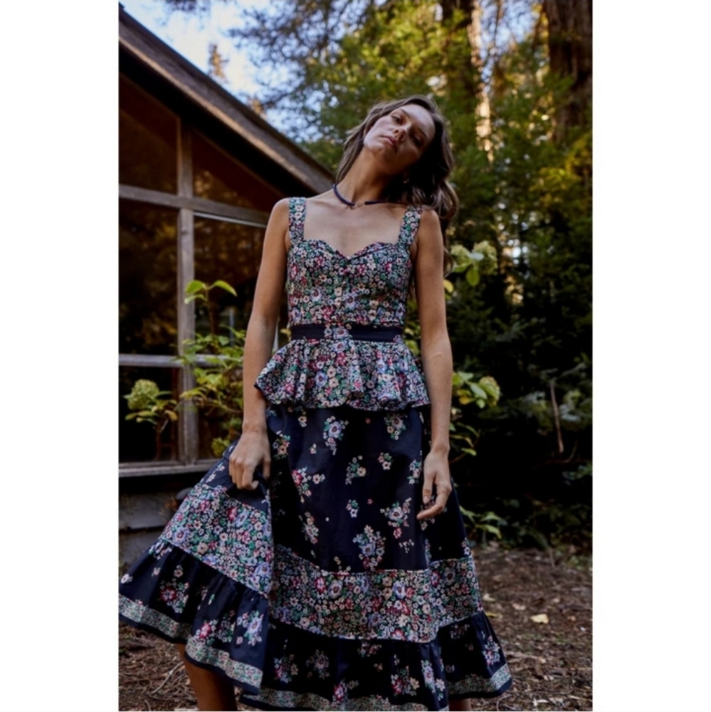 Hunter Bell Lacey Floral Patchwork Ruffle Peplum Midi Dress - Picture 3 of 10
